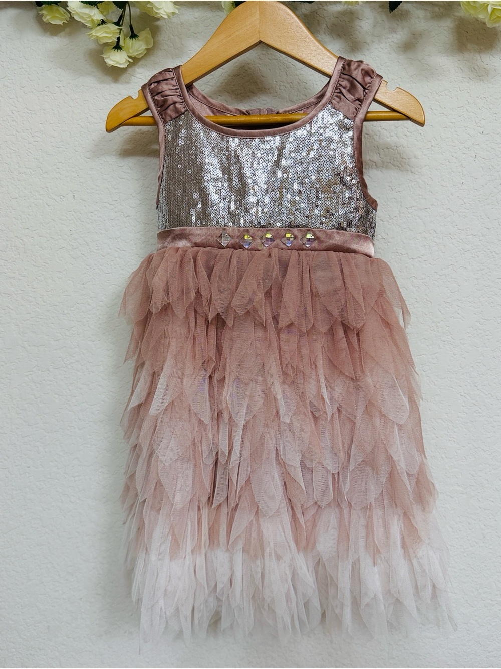 Biscotti • Rose Gold Sequin Shimmering Ruffle Tulle Satin Coquette Party Dress